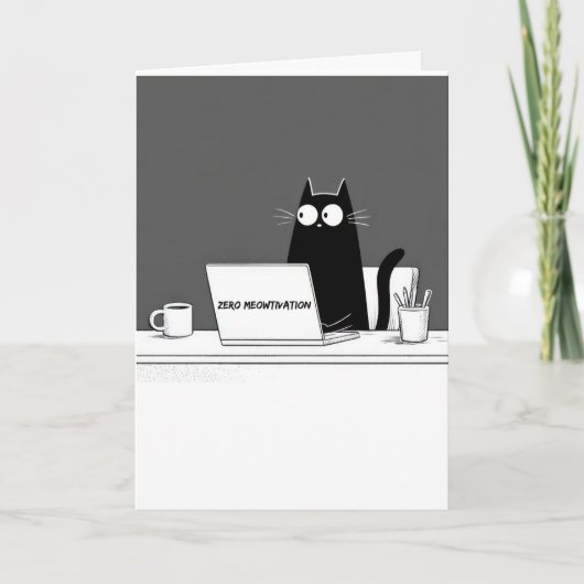 Zero Meowtivation Cat – Funny Lazy Work Cartoon Kaart (Voorkant)