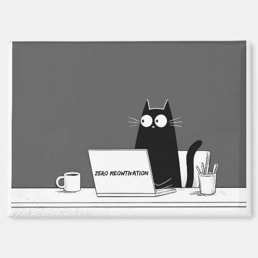 Zero Meowtivation Cat – Funny Lazy Work Cartoon Magneet (Voorkant)