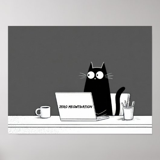 Zero Meowtivation Cat – Funny Lazy Work Cartoon Poster (Voorkant)