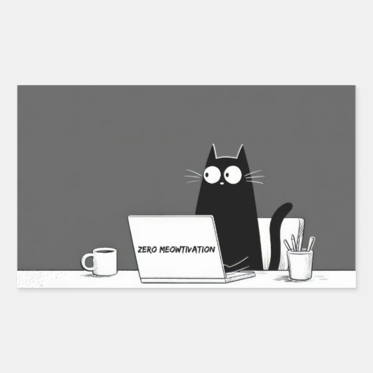 Zero Meowtivation Cat – Funny Lazy Work Cartoon Rechthoekige Sticker (Voorkant)