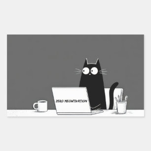 Zero motivatie Kat – Grappige Lui Werk Animatiekaa Rechthoekige Sticker
