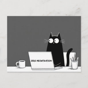 Zero motivatie kat – Grappige lui werk cartoon Feestdagenkaart