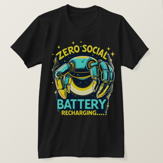 Zero Sociale Batterij Oplaad Robot Ontwerp T-shirt (Design voorkant)