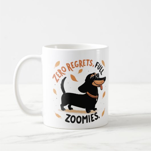 Zero Spijt Volledige Zoomies Mok – Grappige Dachsh (Links)