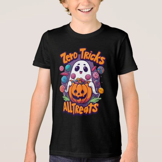 Zero Tricks, All Treats – Cute Funny Halloween Tri-Blend Shirt (Voorkant)