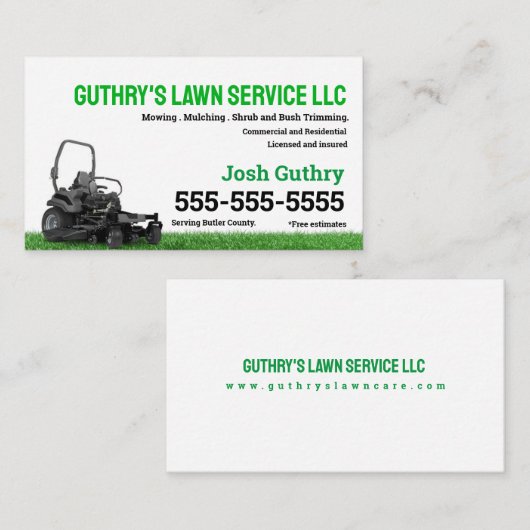 Zero Turn Lawn Care Visitekaartje (Voorkant / Achterkant)