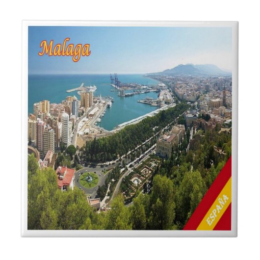 zES032 panorama van MALAGA, Spanje, Europa, Tegeltje (Voorkant)