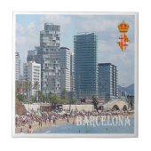 zES042 BARCELONA, het strand, Spanje, Tegeltje (Voorkant)