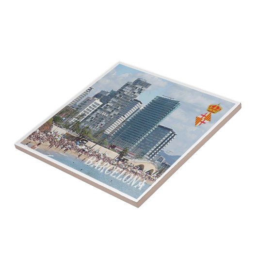 zES042 BARCELONA, het strand, Spanje, Tegeltje (Zijkant)
