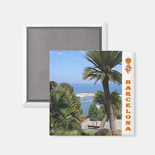 zES044 BARCELONA Panorama Spanje, Fridge Magneet (Voorkant / Achterkant)