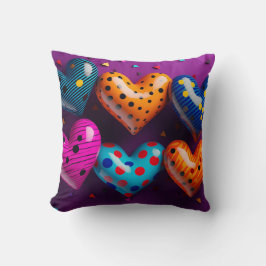 Zes 3D harten op paarse achtergrond Kussen