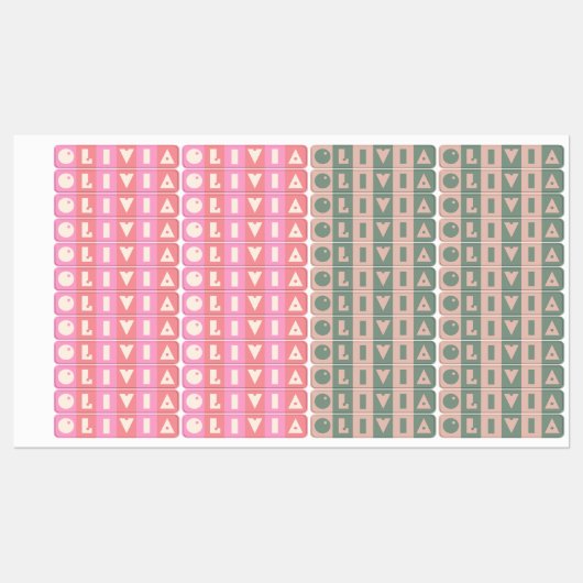 Zes 6 letter meisjesnaam rechthoekig ijzer Patch Labels (Vel)