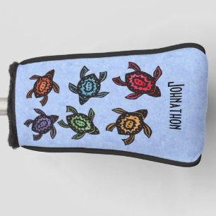 Zes Abstracte zwarte schildpadden Kleurrijke gemar Golfheadcover