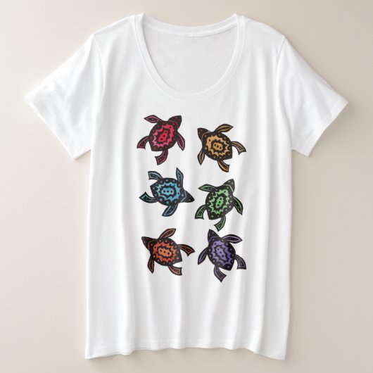 Zes Abstracte zwarte schildpadden kleurrijke schal Grote Maat T-shirt (Design voorkant)