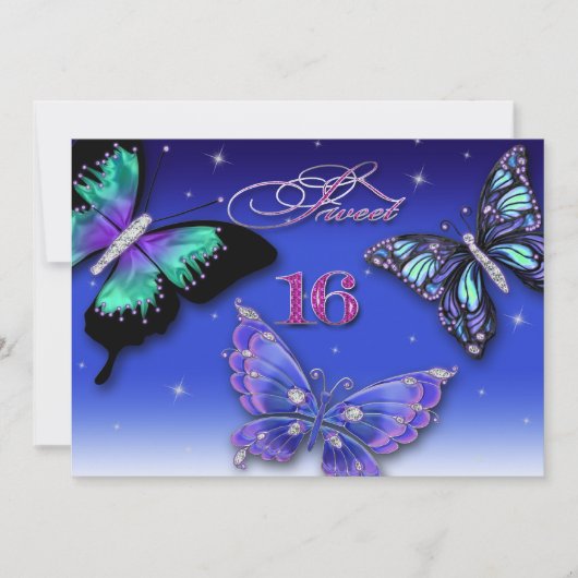 ZES BIRTHDAY-INVITATIES - BUTTERFLIES KAART (Voorkant)