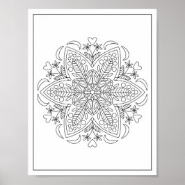Zes bloemblaadjes Geometrische Mandala bloem volwa Poster