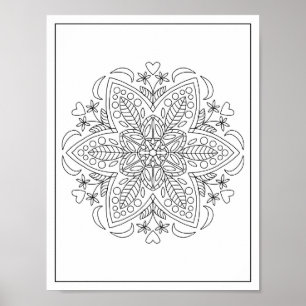 Zes bloemblaadjes Geometrische Mandala bloem volwa Poster