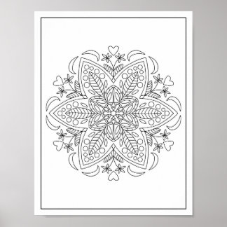 Zes bloemblaadjes Geometrische Mandala bloem volwa Poster