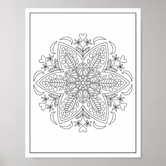 Zes bloemblaadjes Geometrische Mandala bloem volwa Poster (Voorkant)