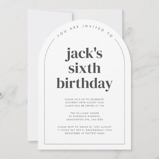 Zes boogfoto 6e verjaardag kaart (Achterkant)