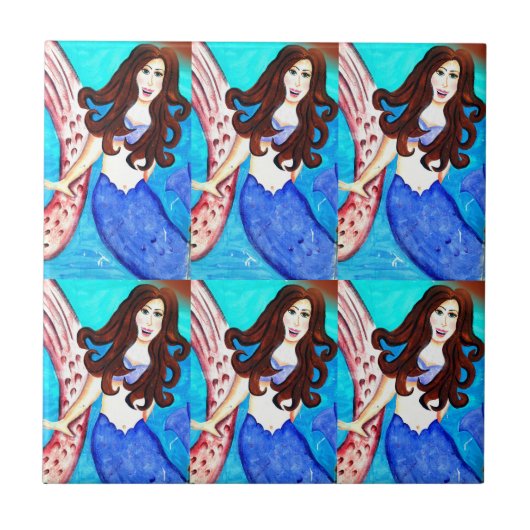 zes brunette mermaids tegel tegeltje (Voorkant)