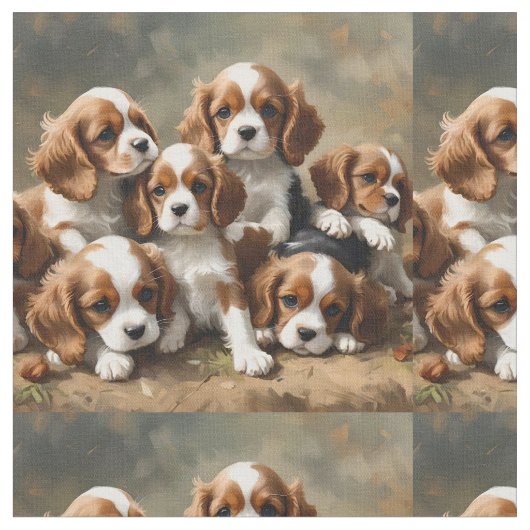 zes Cavalier Spaniel Puppies, Stof (Close Up)