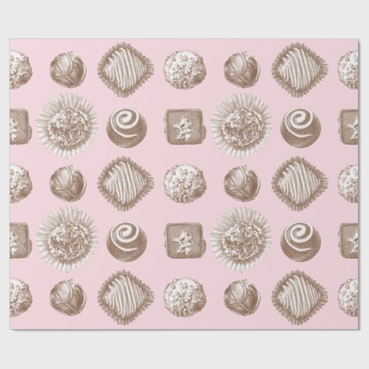 Zes Chocolade Truffels in een herhaald ontwerp Cadeaupapier (Vlak)