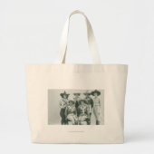 Zes cowmeisjes in petten en sashes. grote tote bag (Voorkant)