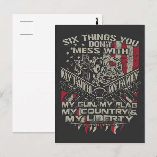 zes dingen die je niet met mijn familie, mijn vlag briefkaart (Voorkant / Achterkant)