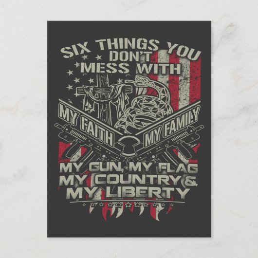 zes dingen die je niet met mijn familie, mijn vlag briefkaart (Voorkant)