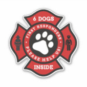 Zes Dogs Inside Pet Alert redt ons voor brand Sticker (Voorkant)