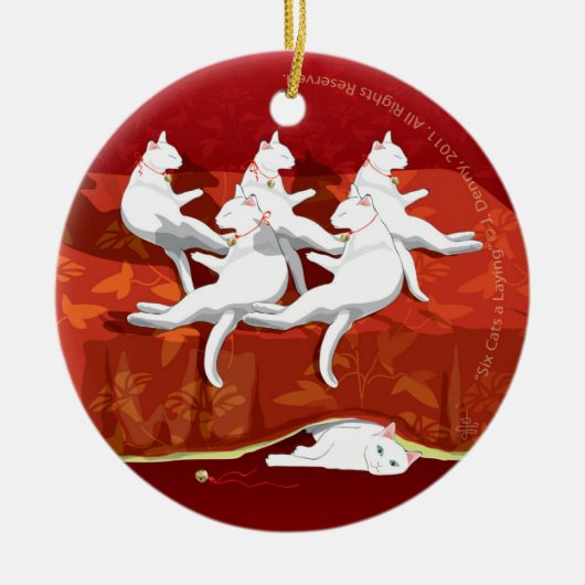 Zes Eierende Katten... Kerstboom Keramisch Ornament (Voorkant)
