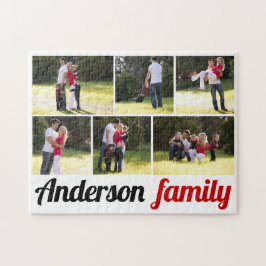 Zes familiefoto's en familienaam fotocollage legpuzzel