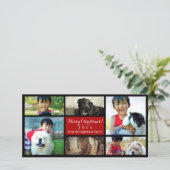 Zes familiefoto's Prettig kerstfeest fotocollage Feestdagenkaart (Staand voorkant)