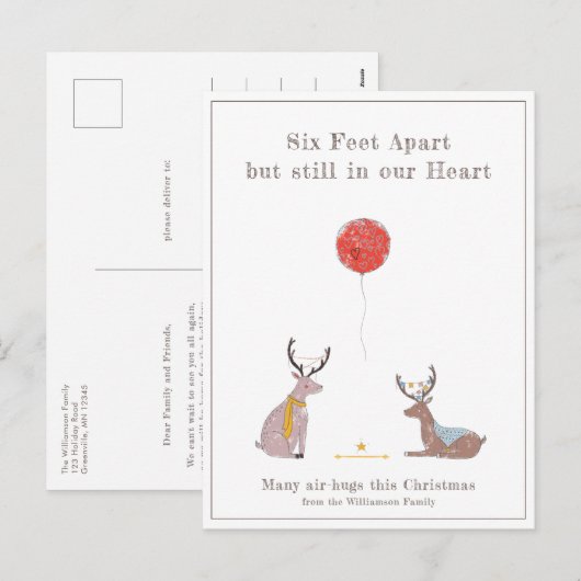 Zes feet Apart Cute Fun Deer Quarantine Kerstmis Feestdagenkaart (Voorkant / Achterkant)