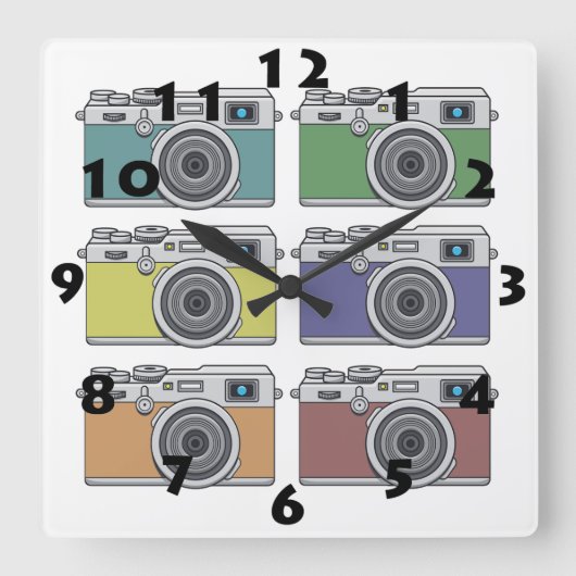 ZES  FOTO-CAMERA'S IN POP ART-STIJL VIERKANTE KLOK (Voorkant)