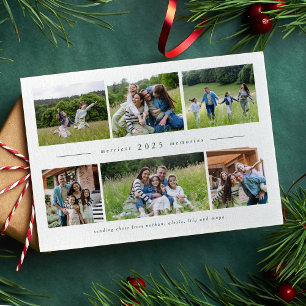 Zes foto collage eenvoudig groen familie Kerstmis Feestdagenkaart