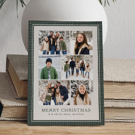 Zes foto collage eenvoudige groene lijst Kerstmis Feestdagenkaart
