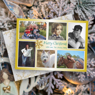 Zes Foto Collage Familie Kerst Goud Feestdagenkaart
