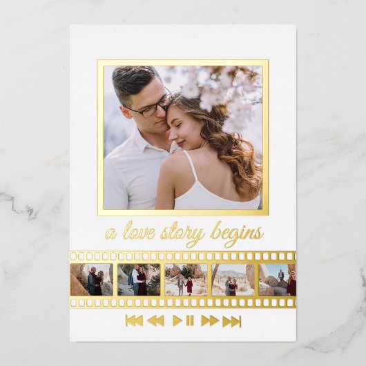 Zes Foto Collage Film Lijst Save the Date Wedding Folie Uitnodiging (Voorkant)