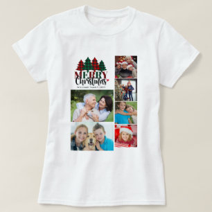 Zes foto geplakt familienaam vrolijke kerstvrouwen t-shirt