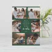 Zes foto Modern Script Flat Holiday Kaart Groen (Staand voorkant)