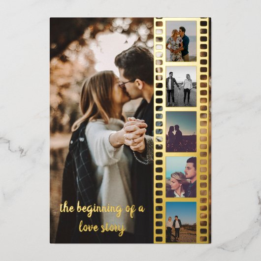 Zes foto's collage film sparen de Datum Folie Uitnodiging (Voorkant)