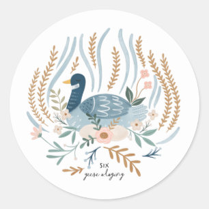 Zes ganzen met 12 dagen kerstfolk ronde sticker