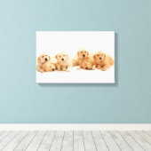 Zes Golden Retriever Puppies Canvas Afdruk (Insitu (Houten vloer))