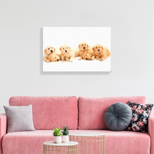 Zes Golden Retriever Puppies Canvas Afdruk (Insitu (Woonkamer))