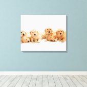 Zes Golden Retriever Puppies Canvas Afdruk (Insitu (Houten vloer))