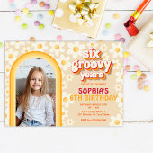 Zes Groovy Jaar 6e Verjaardag Fotouitnodiging | R Notitiekaartje