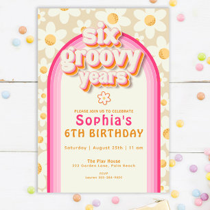 Zes Groovy jaren Boho Daisy Rainbow Birthday Kaart
