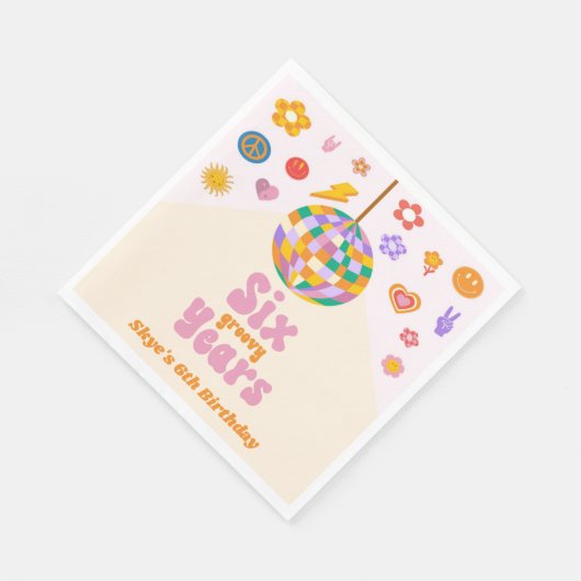 Zes Groovy Years Disco Ball 6e Verjaardagsfeestje Servet (Hoek)